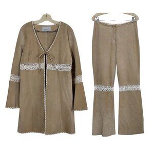 Vintage Wilson's Suede Crochet Boho Jacket & Mid-Rise Pants Matching Set - XL/10